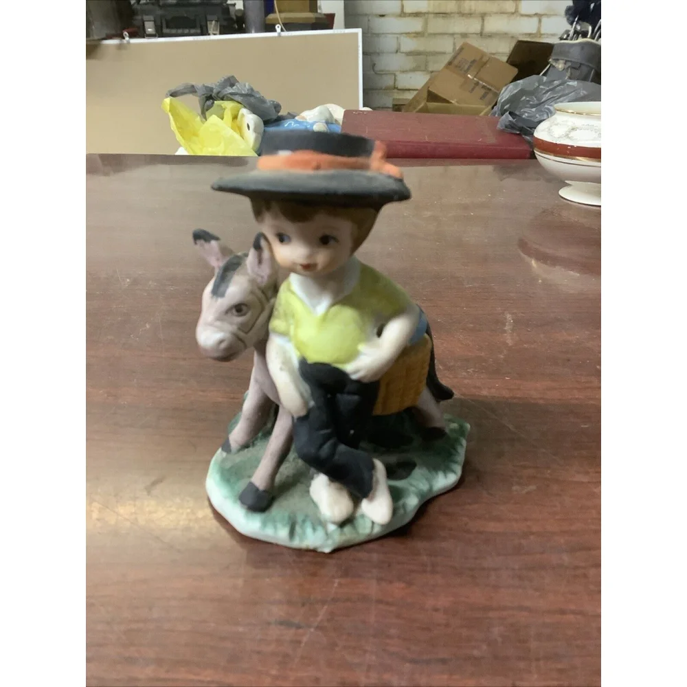 Vintage Boy With Donkey Porcelian 3 3/4”